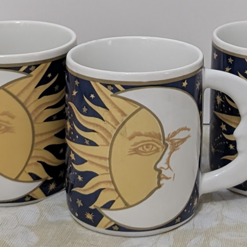 🏠VITROMASTER GALAXY 1993 Sun Moon and Stars Celestial Moon Handled Coffee Mugs